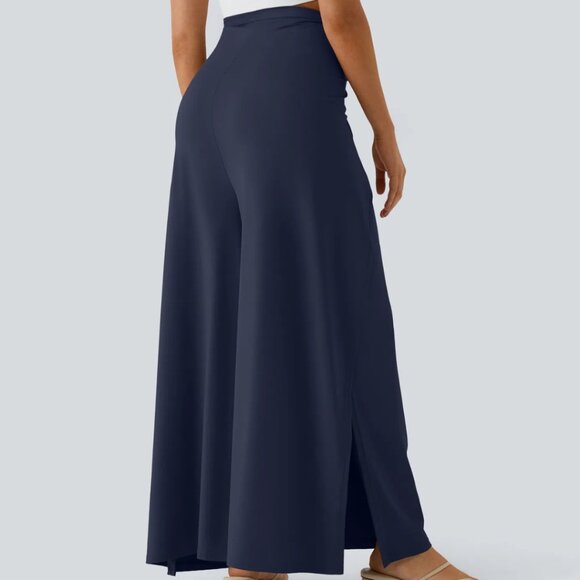 HALARA Tie Front Wrap Palazzo Pants Wear 2 Ways Navy Large NWT - Picture 3 of 9
